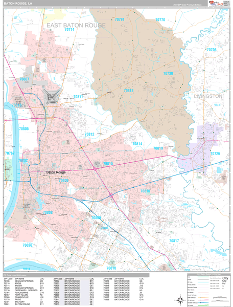 Baton Rouge, LA Wall Map